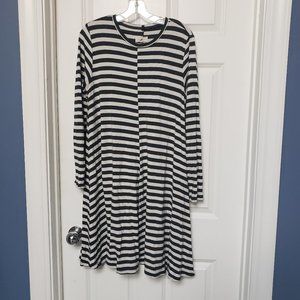 Lou & Gray Striped Charcoal & White Woven Dress Long Sleeve Size L
